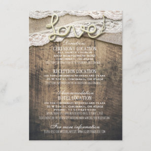 Tarjeta De Recepción Información sobre el Boda Rustic Wood Love Rope