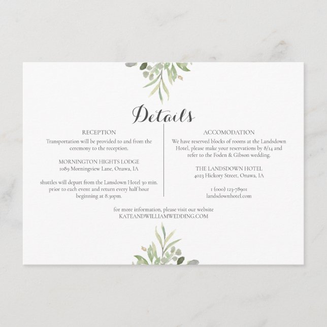 Tarjeta De Recepción Información sobre el guión del Boda de verde (Anverso)