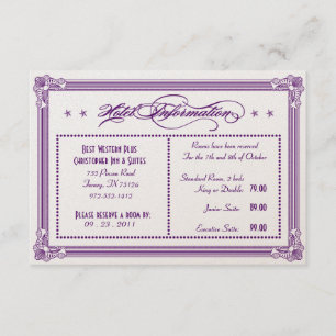 Tarjeta De Recepción Información sobre hoteles Metallic Purple & Gold