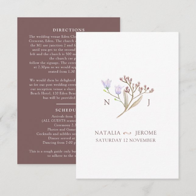 Tarjeta De Recepción Información sobre invitados de boda en otoño marró (Anverso / Reverso)