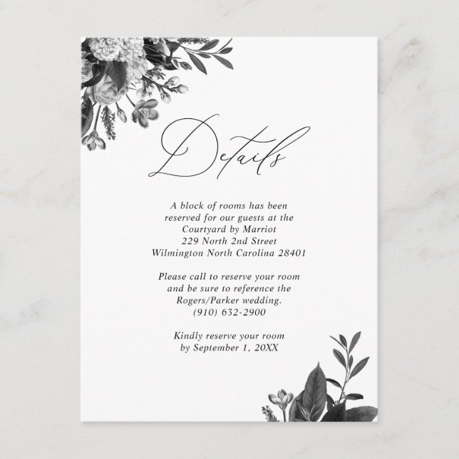 Tarjeta De Recepción Información sobre invitados florales de Moda Rusti (Anverso)