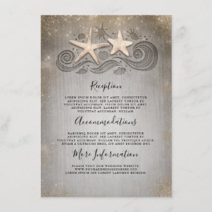 Tarjeta De Recepción Información sobre la boda de Gold Starfish Beach