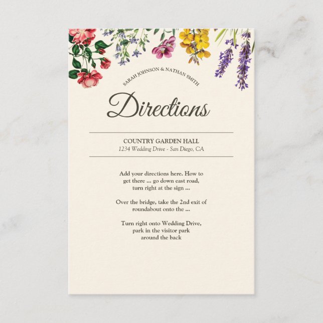 Tarjeta De Recepción Información sobre las direcciones del Boda de flor (Anverso)