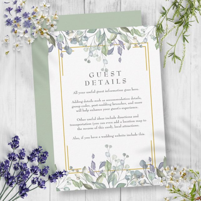 Tarjeta De Recepción Información sobre los invitados florales de Sage y (Sage and Lilac Floral Guest Information Details Enclosure Card)