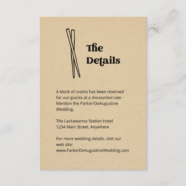 Tarjeta De Recepción Información sobre palillos Boda Información sobre  (Anverso)