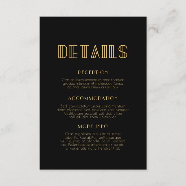 Tarjeta De Recepción Información turística de bodas Art Deco de los año (Anverso)