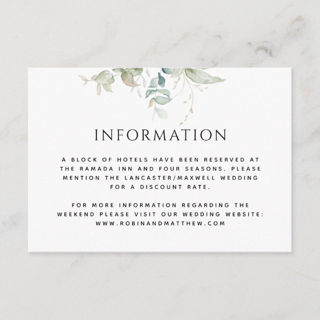Tarjeta De Recepción Información u otro Boda elegante de la vegetación (Anverso)