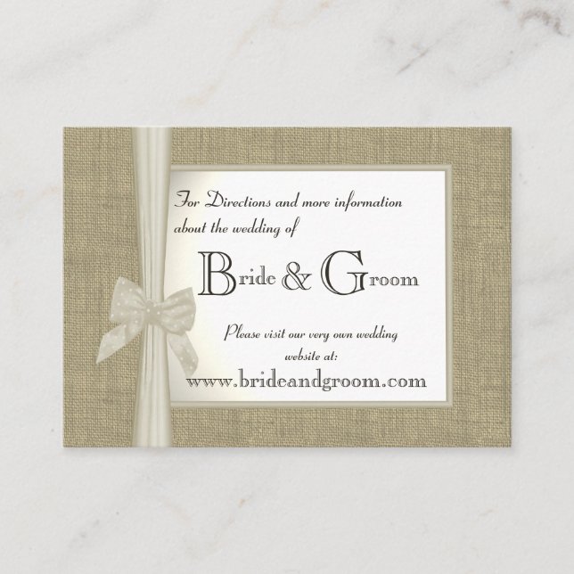 Tarjeta De Recepción Información Web Boda Burlap y Bow (Anverso)