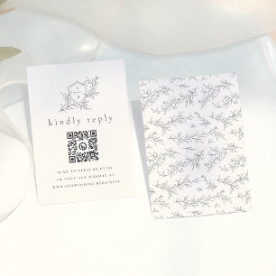 Tarjeta De Recepción Iniciales Botánicas Ilustradas Código QR RSVP Boda