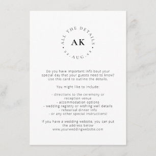 Tarjeta De Recepción Iniciales Minimalistas modernas de Boda de monogra