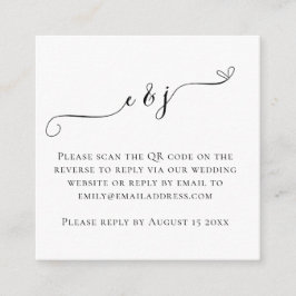 Tarjeta De Recepción Iniciales Script QR Boda de código RSVP blanco neg