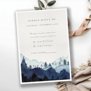 Tarjeta De Recepción Ink Blue Navy Pine Woods Mountain Wedding RSVP