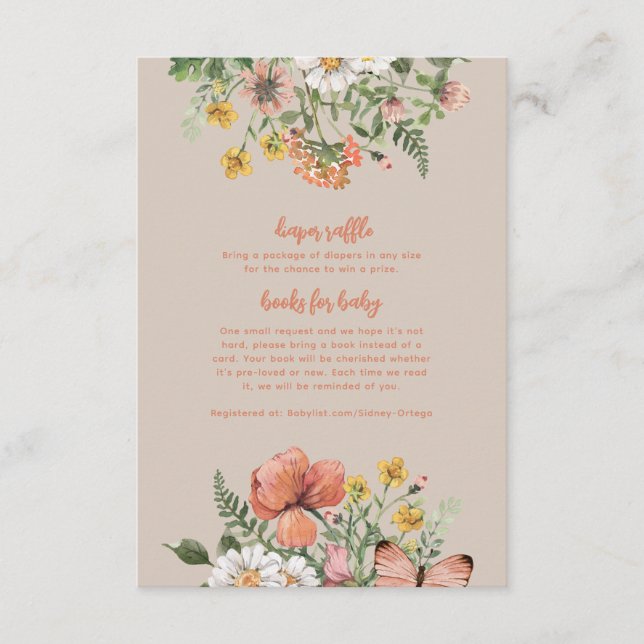 Tarjeta De Recepción Inserción de Baby Shower con flores silvestres (Anverso)