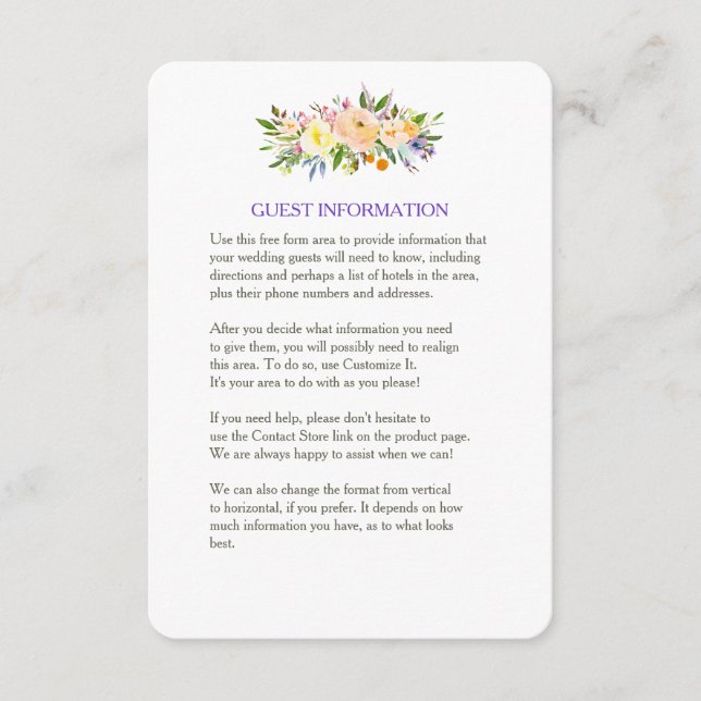 Tarjeta De Recepción Inserción de Boda con sabor y floral (Anverso)