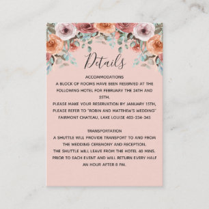 Tarjeta De Recepción Inserción de Boda floral de Rubor Peach Ethereal,