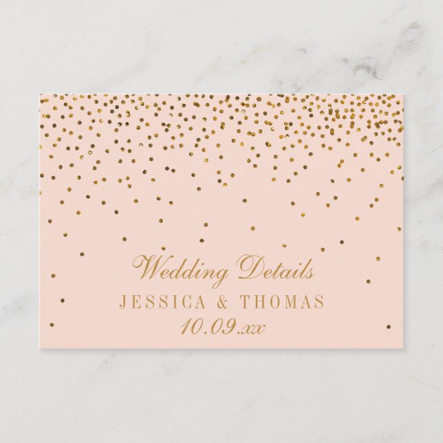 Tarjeta De Recepción Inserción de detalle de Boda de confetti rosado y  (Anverso)