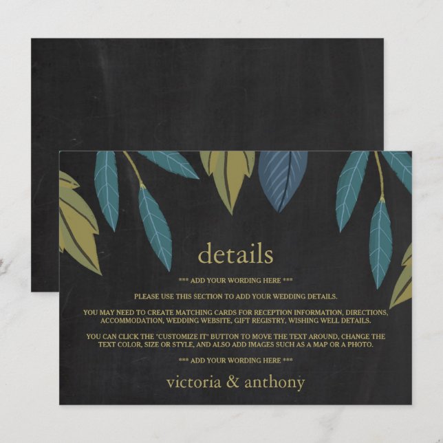 Tarjeta De Recepción Inserción de detalle del Boda de hoja de cartón (Anverso / Reverso)