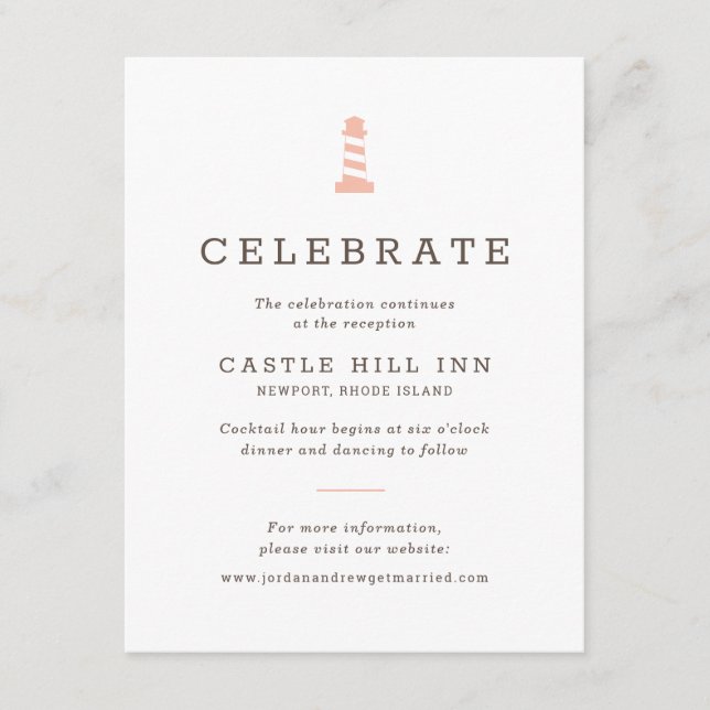 Tarjeta De Recepción Inserción de faro para la boda náutica (Anverso)