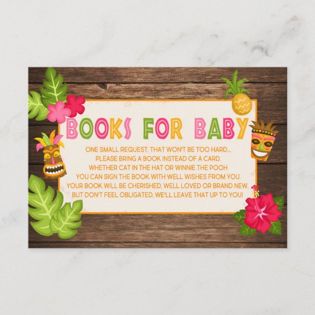 Tarjeta De Recepción Inserción de libro de Baby Shower de Luau (Anverso)