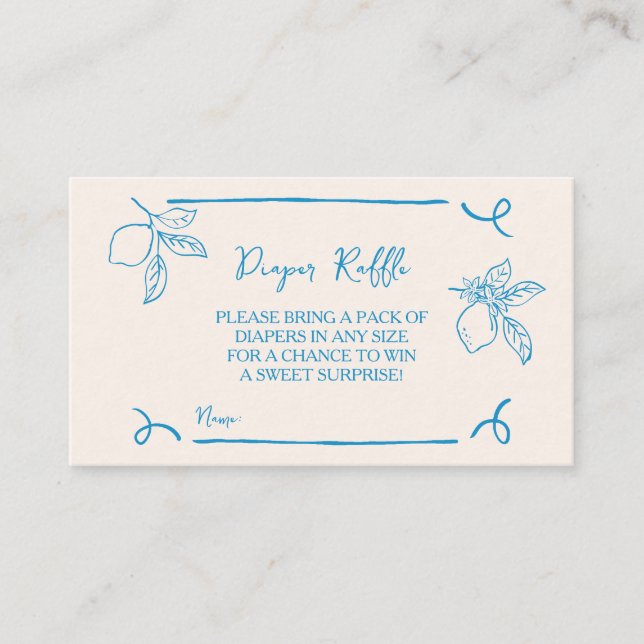 Tarjeta De Recepción Inserción de Raffle Baby Shower de limón de mano d (Anverso)
