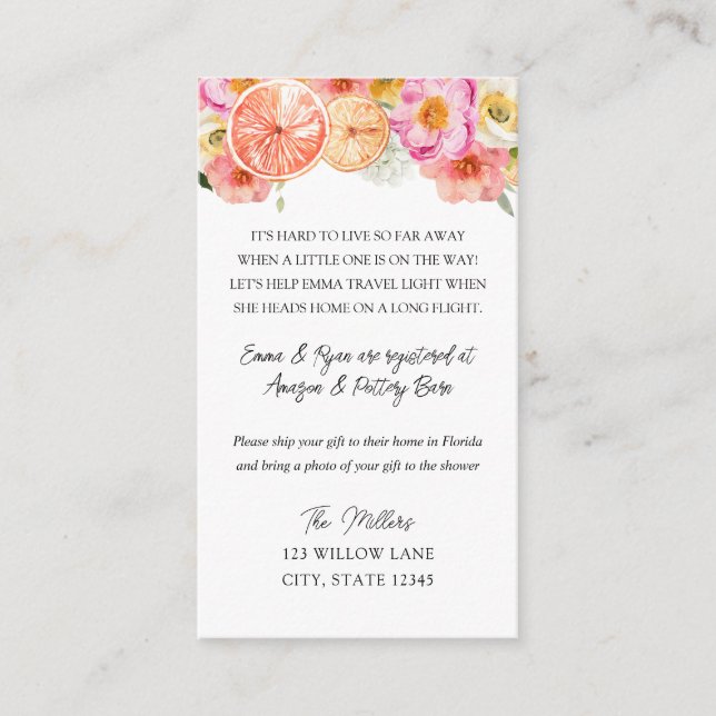 Tarjeta De Recepción Inserción de una ducha de bebé de larga distancia (Anverso)