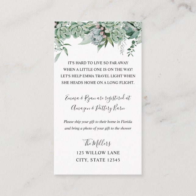 Tarjeta De Recepción Inserción de una ducha de bebé de larga distancia (Anverso)