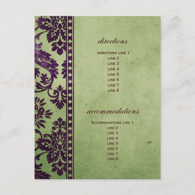 Tarjeta De Recepción Inserción del Boda de encaje de Damasco de Olive (Anverso)