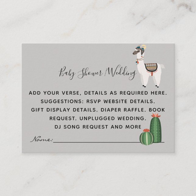 Tarjeta De Recepción Inserciones de detalles de eventos propios - Llama (Anverso)