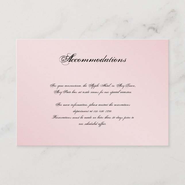 Tarjeta De Recepción Insertar Boda de elegancia rosa de Rubor (Anverso)