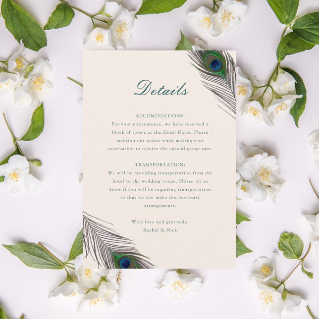 Tarjeta De Recepción Insertar Boda de pavo real (Subido por el creador)