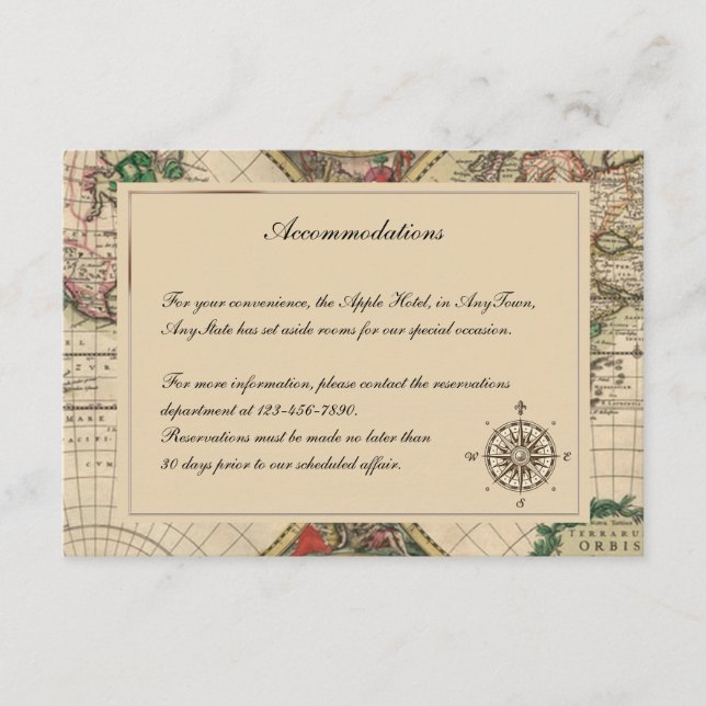 Tarjeta De Recepción Insertar Boda del mapa del viejo mundo antiguo (Anverso)