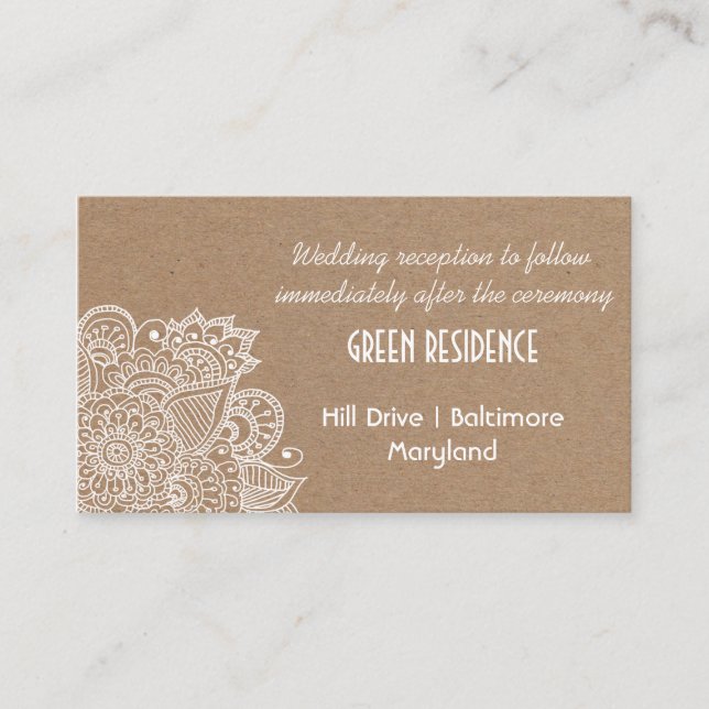 Tarjeta De Recepción Insertar Boda Paisley de papel Kraft ruso (Anverso)