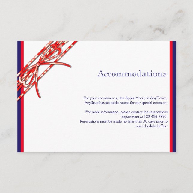 Tarjeta De Recepción Insertar Boda rojo blanco y azul (Anverso)
