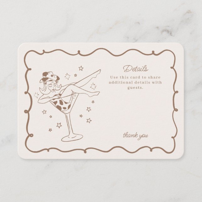 Tarjeta De Recepción Insertar detalles de rodeo de cocteles beige y niñ (Anverso)
