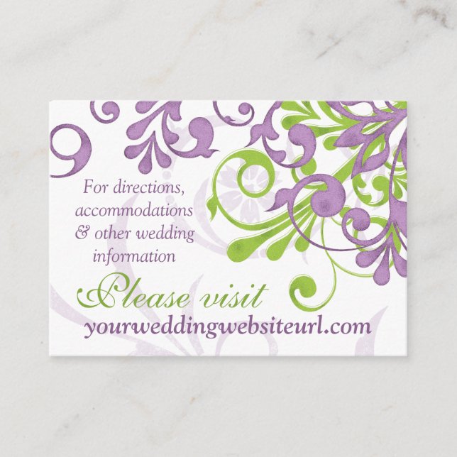 Tarjeta De Recepción Insertar sitio web Boda morado verde blanco (Anverso)