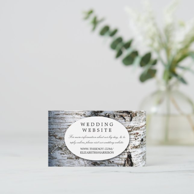 Tarjeta De Recepción Insertar sitio web de Boda de árbol de birch rústi (Anverso de pie)