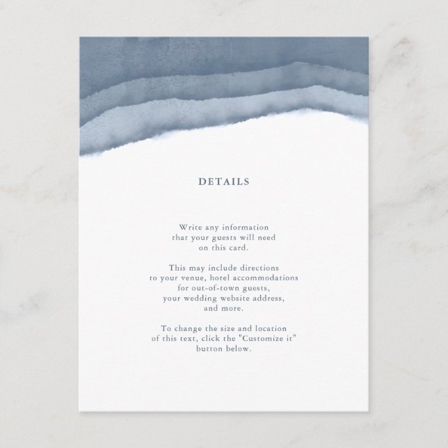 Tarjeta De Recepción Inserto de boda con acuarela ombre azul pizarra (Anverso)