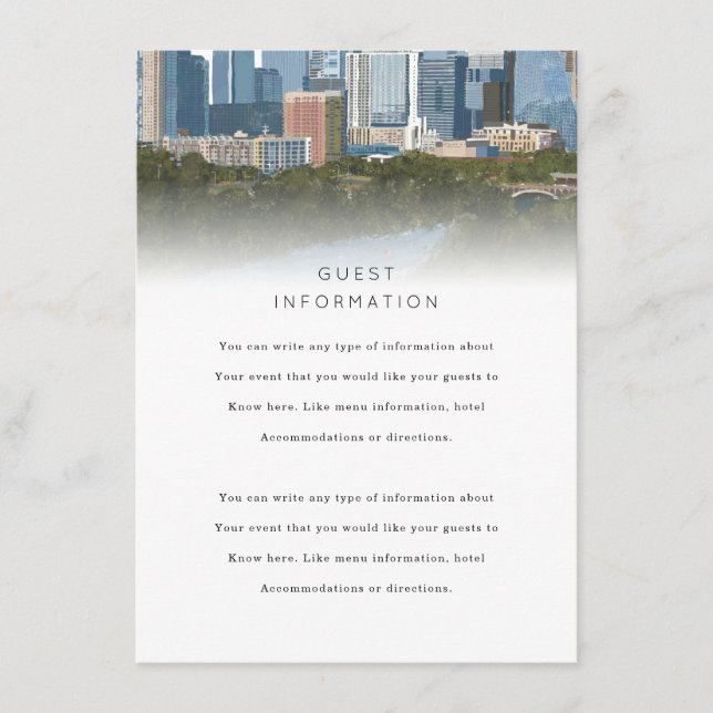 Tarjeta De Recepción Inserto de boda en Austin Texas (Anverso)