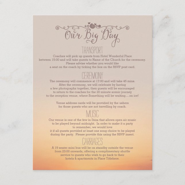 Tarjeta De Recepción Inserto de boda en la playa "nuestro gran día" (Anverso)