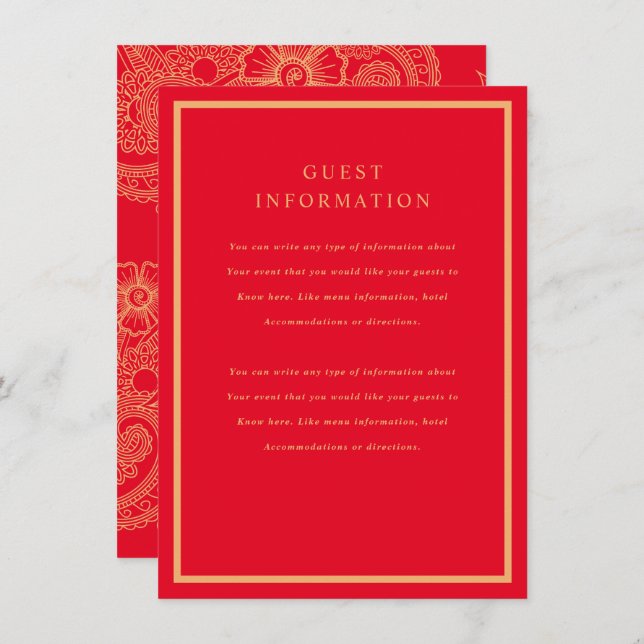 Tarjeta De Recepción Inserto de boda Mehndi (Anverso / Reverso)