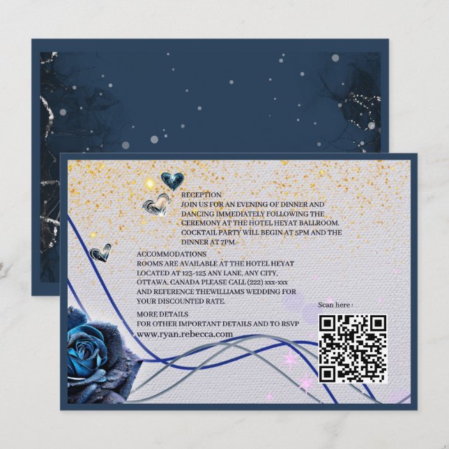 Tarjeta De Recepción Inserto de cerramiento Navy Silver Gold C con códi (Anverso / Reverso)
