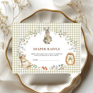 Tarjeta De Recepción Inserto de rifa de pañal de conejo de bosque lindo