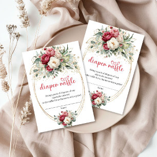 Tarjeta De Recepción Inserto de rifa de pañales florales de color burde
