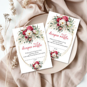 Tarjeta De Recepción Inserto de rifa de pañales florales dorados con ru