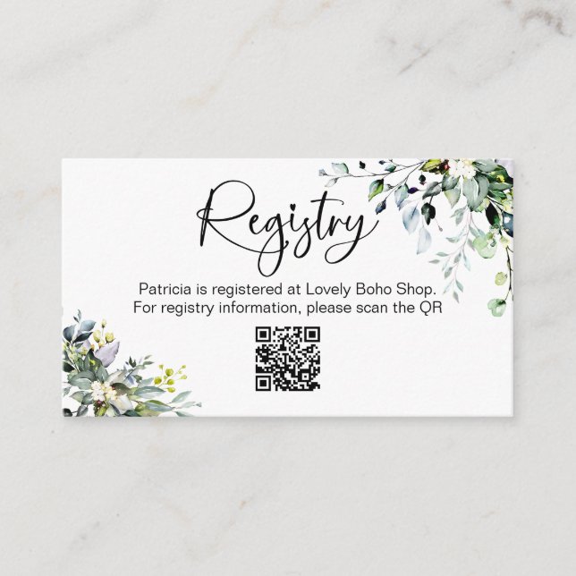 Tarjeta De Recepción Inserto QR de registro de regalos de ducha nupcial (Anverso)