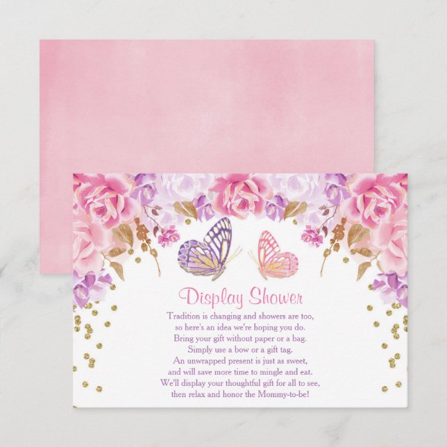 Tarjeta De Recepción insertos de ducha de la pantalla de mariposa rosa  (Anverso / Reverso)