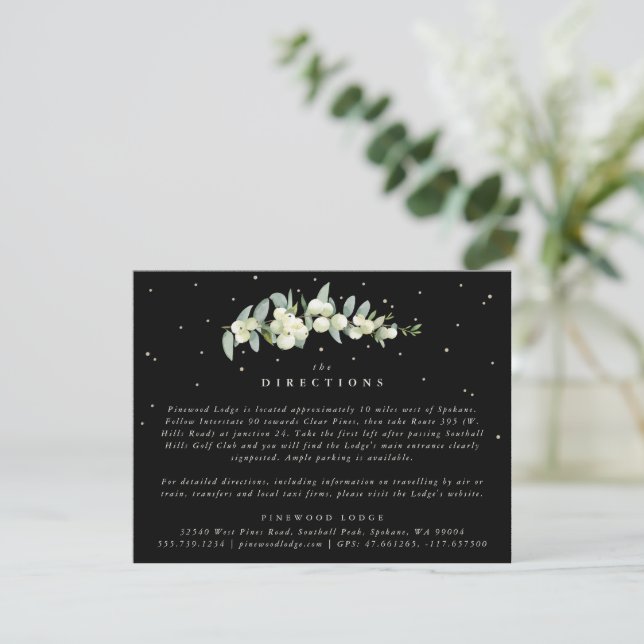 Tarjeta De Recepción Instrucciones de boda de tallo de eucalipto + snow (Anverso de pie)