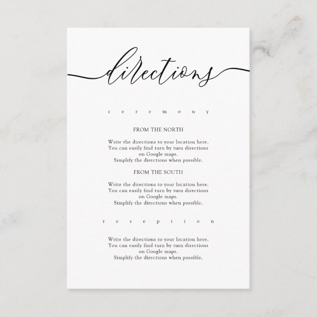 Tarjeta De Recepción Instrucciones de Boda Sencillas (Anverso)