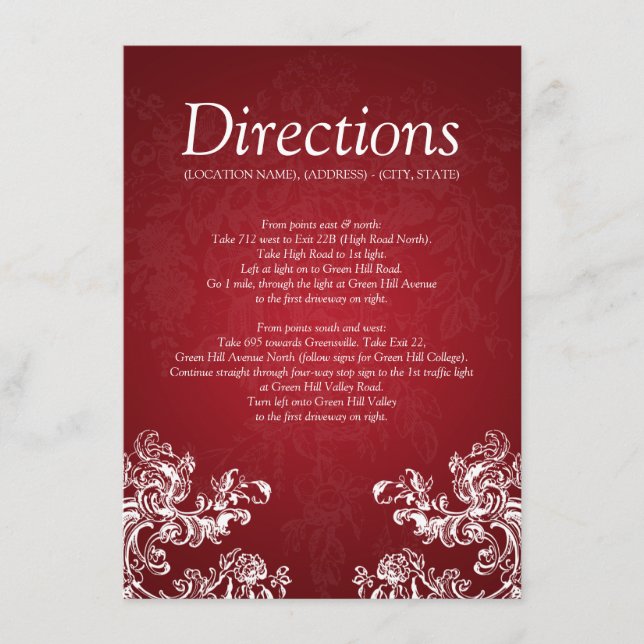 Tarjeta De Recepción Instrucciones de conducción para boda Remolinos an (Anverso)