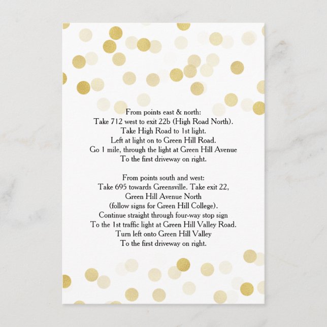 Tarjeta De Recepción Instrucciones de Conducción para Bodas con Brillo  (Anverso)